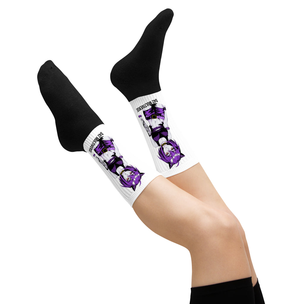 Anime Cyberpunk Catgirl Socken mit schwarzer Sohle - D42 Multiverse 