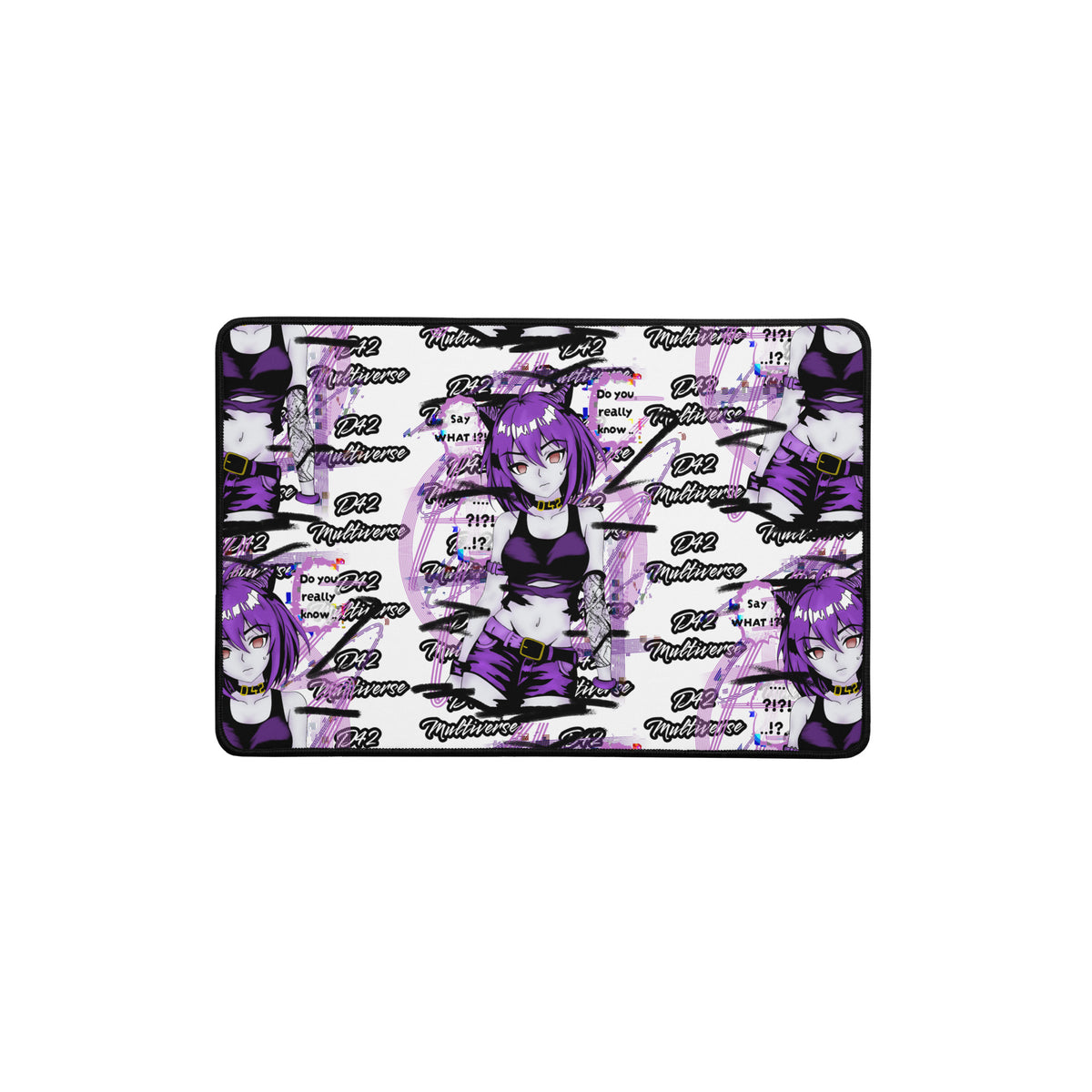 D42 Multiverse - Cyberpunk Anime Catgirl Schreibtischunterlage Gaming Desk Mat lila schwarz pattern 12x18