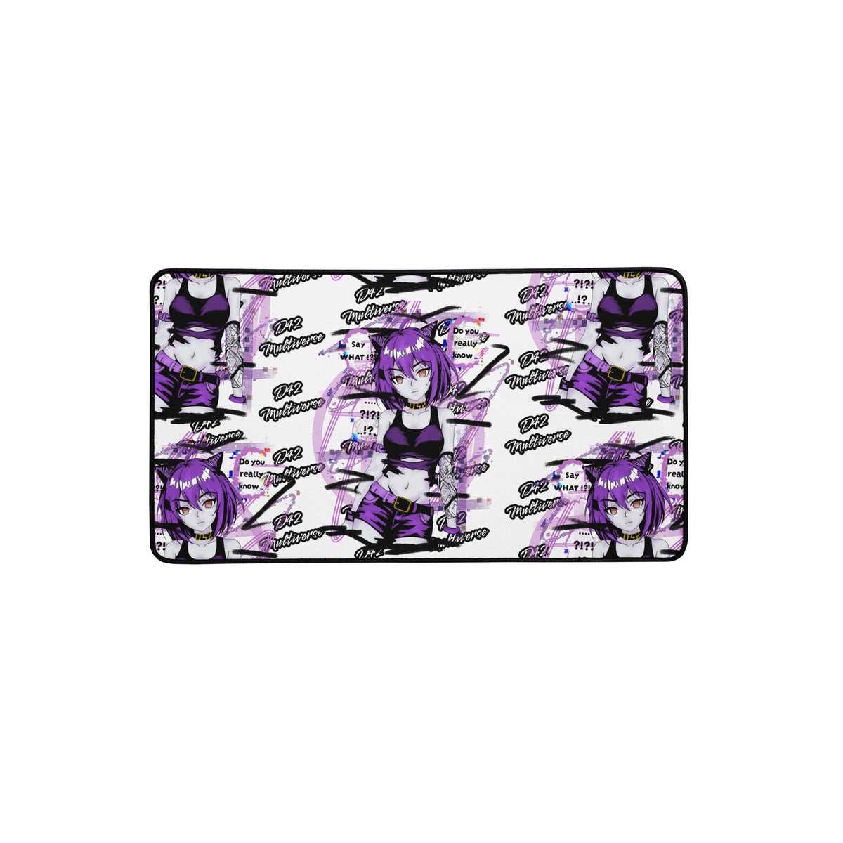 D42 Multiverse - Cyberpunk Anime Catgirl Schreibtischunterlage Gaming Desk Mat lila schwarz pattern 12x22