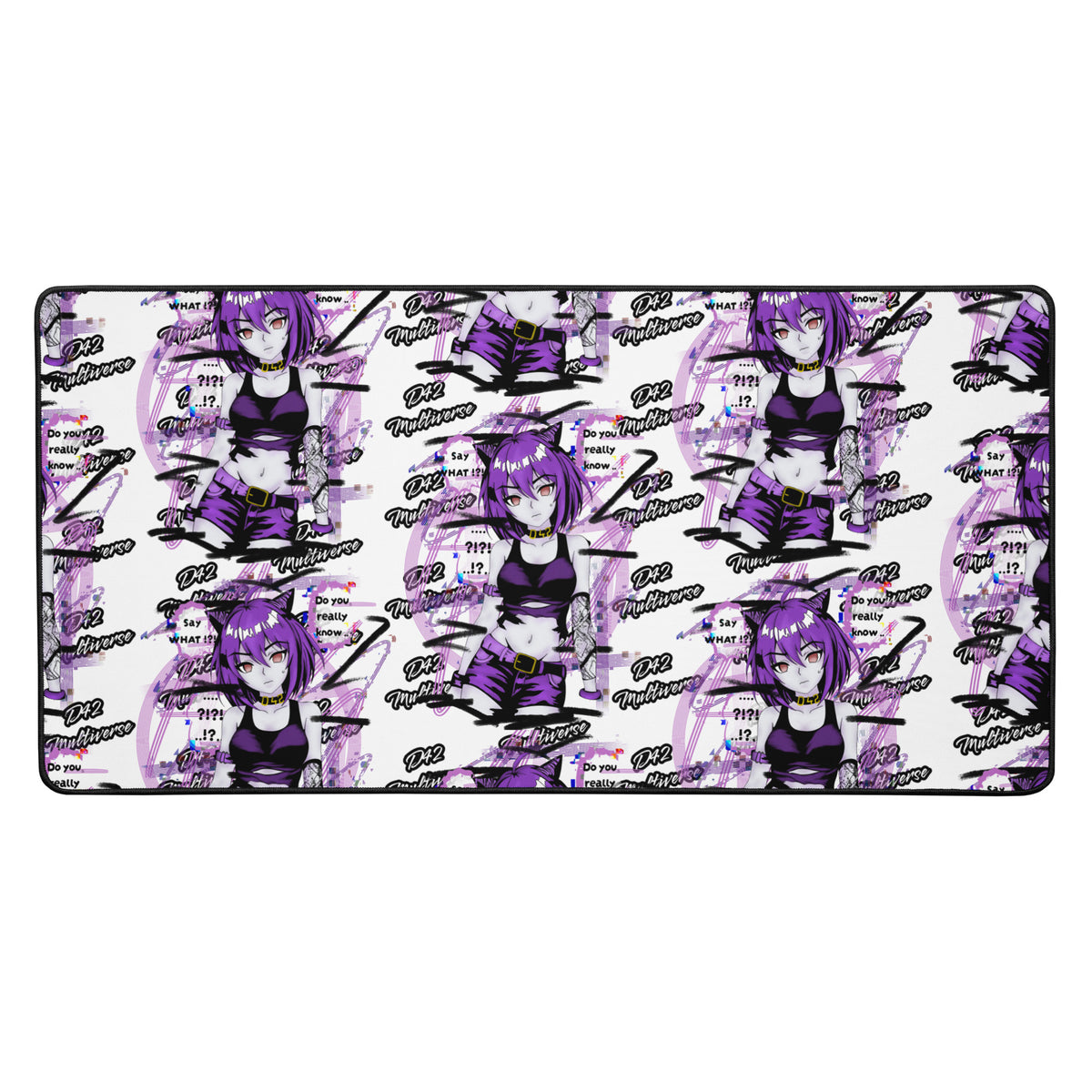 D42 Multiverse - Cyberpunk Anime Catgirl Schreibtischunterlage Gaming Desk Mat lila schwarz pattern 16x32