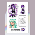 D42 Multiverse Anime Sticker Bogen Kiss-Cut Sheet Cyberpunk Catgirl mit/ ohne Sprechblasen und Anime Lolligirl + farbig Aufkleber Set