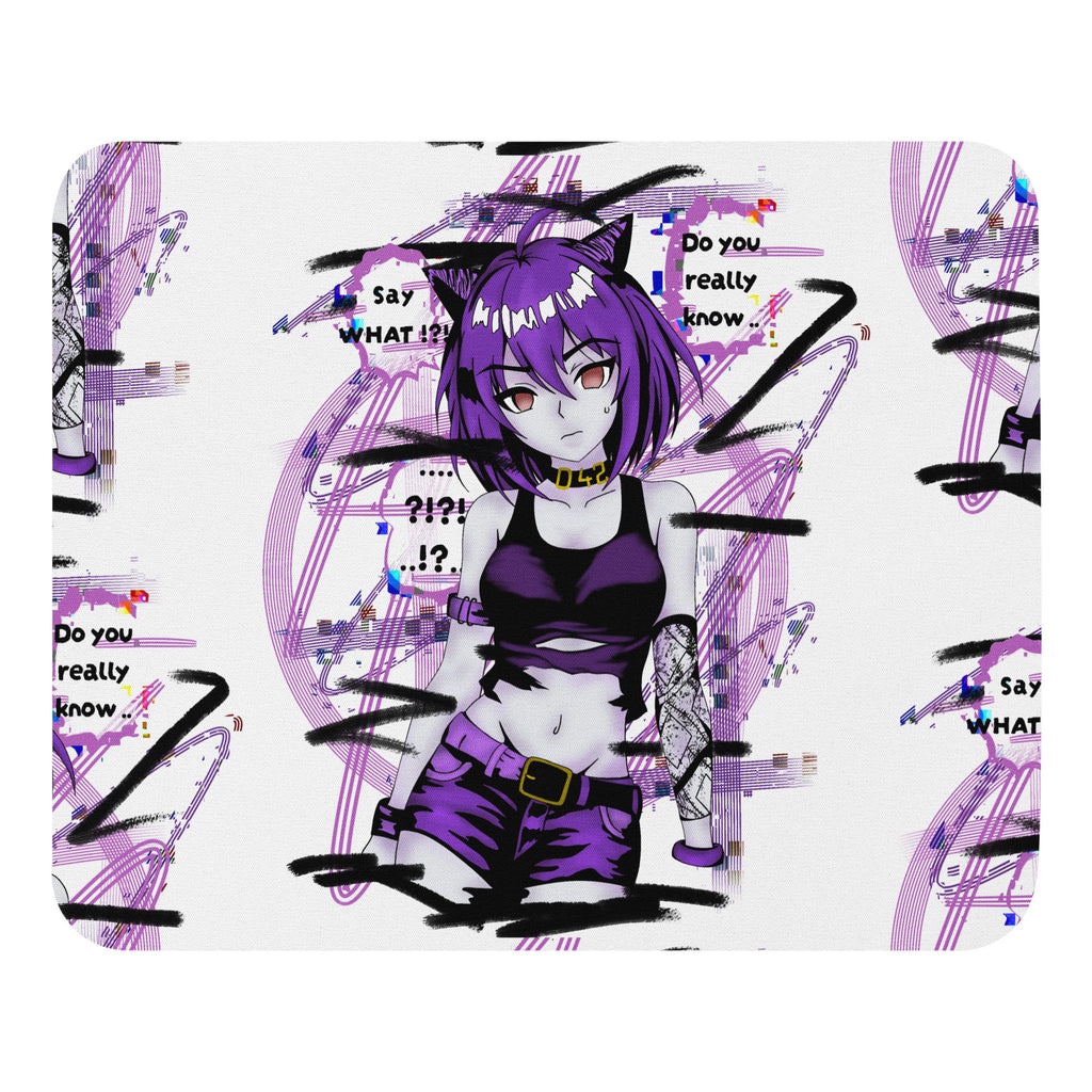 D42 Multiverse - Cyberpunk Anime Catgirl Gaming Mauspad lila schwarz glitch design
