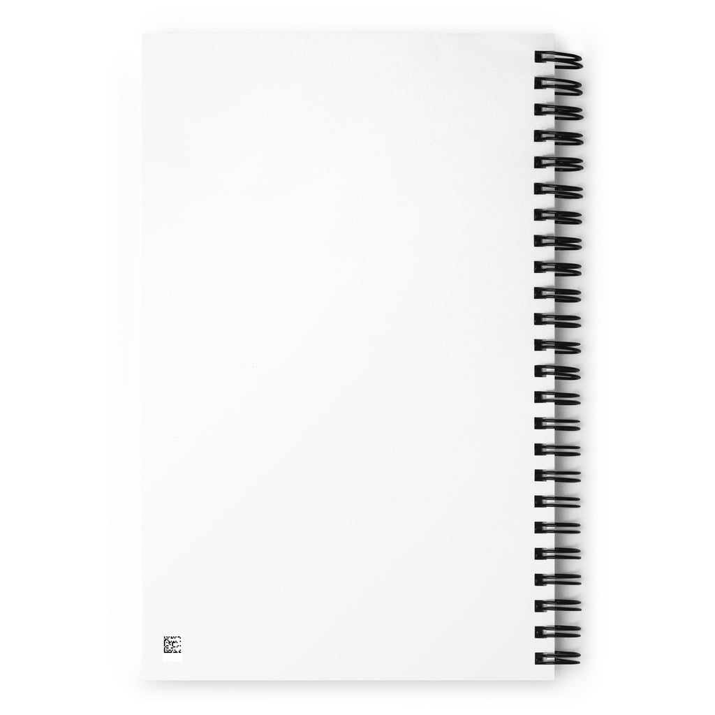 Weißes D42 Spiralnotizbuch mit Manga-inspirierter Illustration eines türkishaarigen Anime-Charakters und dem Schriftzug „Notebook of an anime NPC“ Rückseite