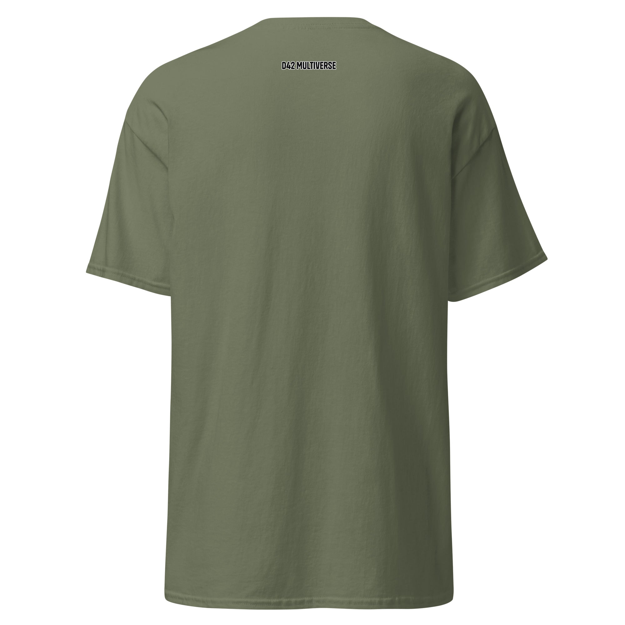 D42 Multiverse Logo Shirt – Rückansicht in Militärgrün| D42 Multiverse