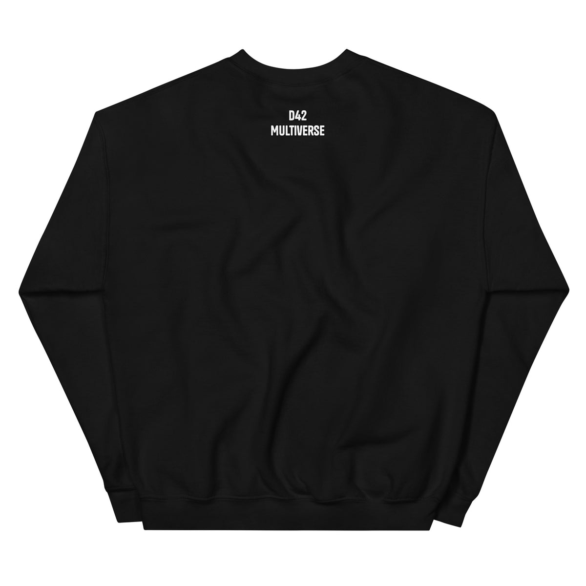 D42 Sweatshirt mit anatomischer Herzillustration und weißem „Thanks for the trauma“-Schriftzug auf der Vorderseite schwarz - Rückseite mit Logo Schriftzug