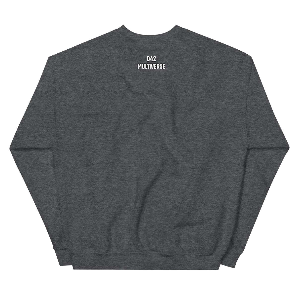 D42 Sweatshirt mit anatomischer Herzillustration und weißem „Thanks for the trauma“-Schriftzug auf der Vorderseite - Rückseite mit Logo Schriftzug dunkelgrau
