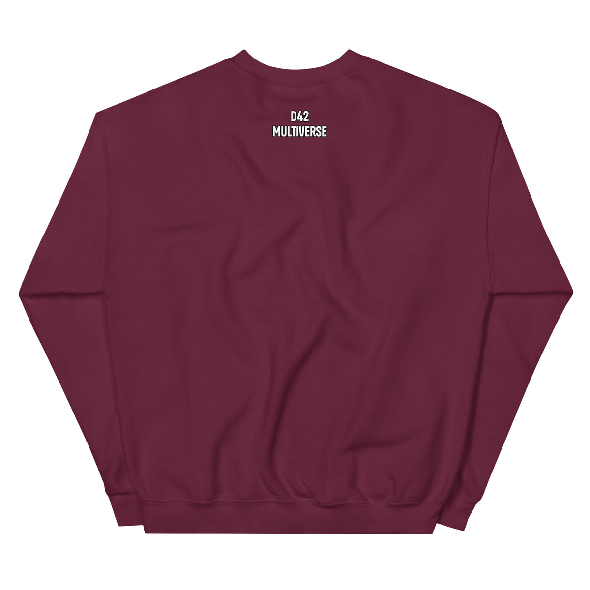 D42 Sweatshirt mit anatomischer Herzillustration und weißem „Thanks for the trauma“-Schriftzug auf der Vorderseite - Rückseite mit Logo Schriftzug rot