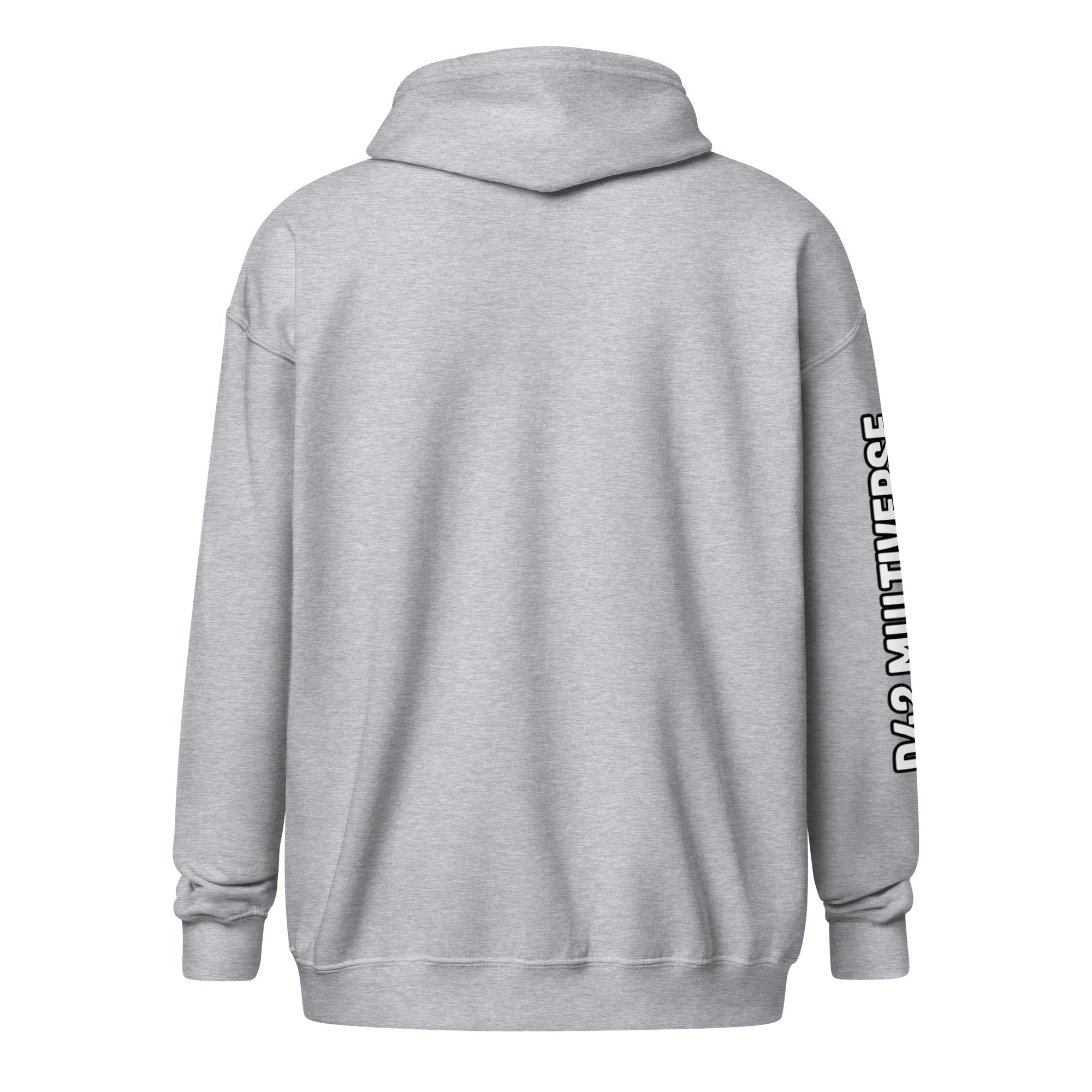 D42 Zip Hoodie – Grau, Rückansicht mit Sleeveprint | D42 Multiverse
