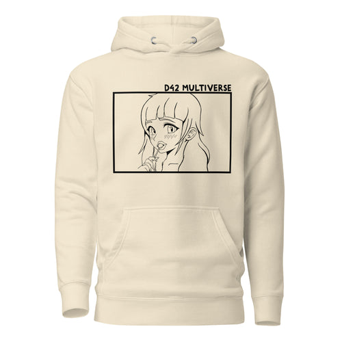 D42 OC Anime Lolligirl Hoodie – Beige, Frontansicht mit Design | D42 Multiverse
